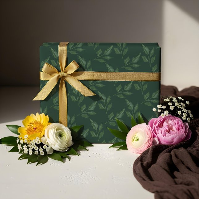 Elegantes Watercolor Botanischer Garten Leaf Muste Geschenkpapier (Elegant Watercolor Botanical Garden Leaf Pattern Wrapping Paper)