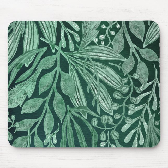 Elegantes Watercolor Botanisches grünes Blätter Ku Mousepad (Vorne)