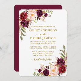 Elegantes Watercolor Burgund Blumengold Einladung