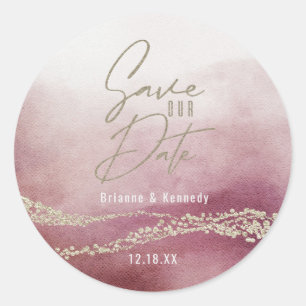 Elegantes Watercolor Burgund & Gold Save the Date Runder Aufkleber