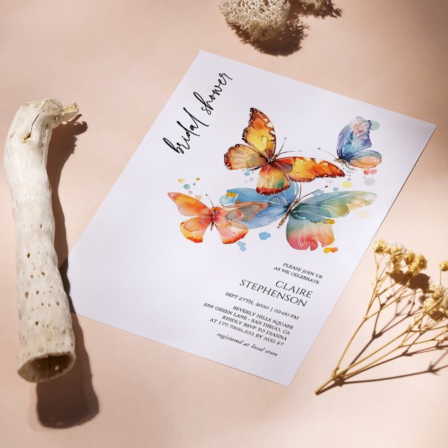 Elegantes Watercolor Butterfly Brautparty laden Einladung (Personalized Elegant Watercolor Butterfly Bridal Shower Invite)