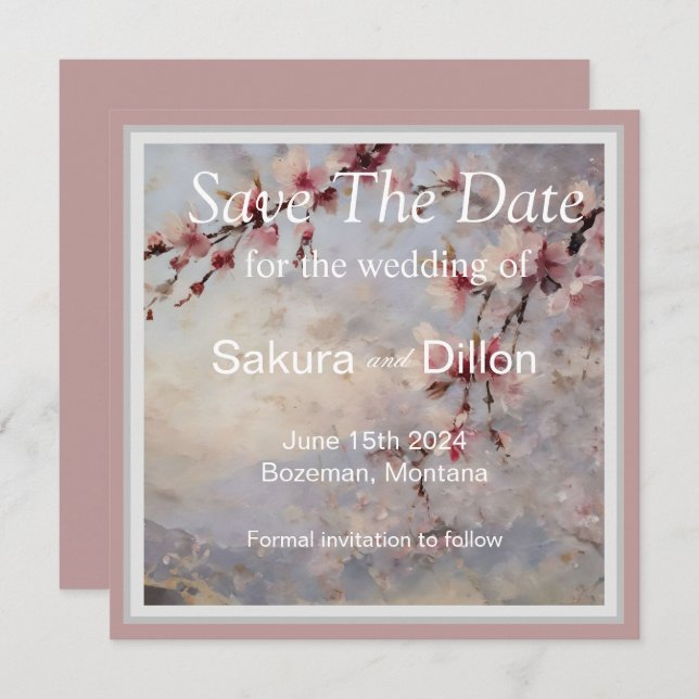 Elegantes Watercolor Cherry Blosso Save The Date (Vorne/Hinten)