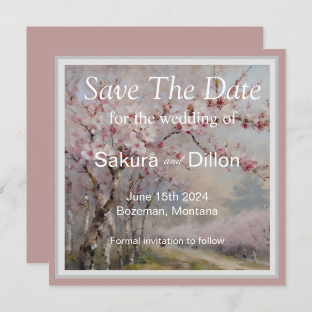 Elegantes Watercolor Cherry Blosso Save The Date (Vorne/Hinten)