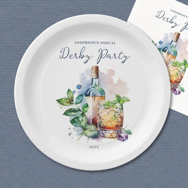 Elegantes Watercolor Derby Party Paper Plate Pappteller (Von Creator hochgeladen)