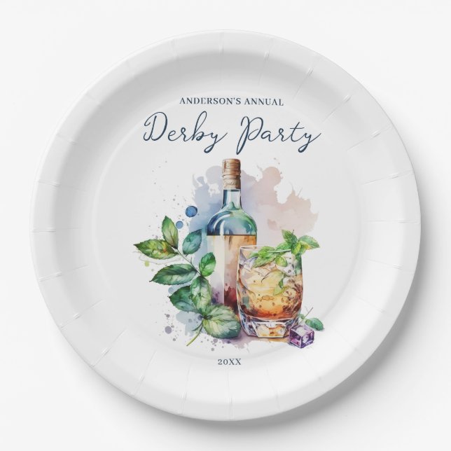Elegantes Watercolor Derby Party Paper Plate Pappteller (Vorderseite)