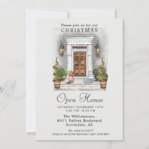 Elegantes Watercolor Door Christmas Open House Einladung