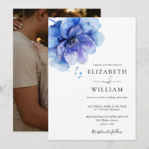 Elegantes Watercolor Dusty Blue Floral Foto Hochze