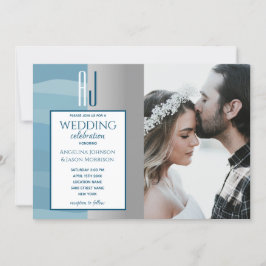Elegantes Watercolor Dusty Blue Silver Wedding Fot Einladung