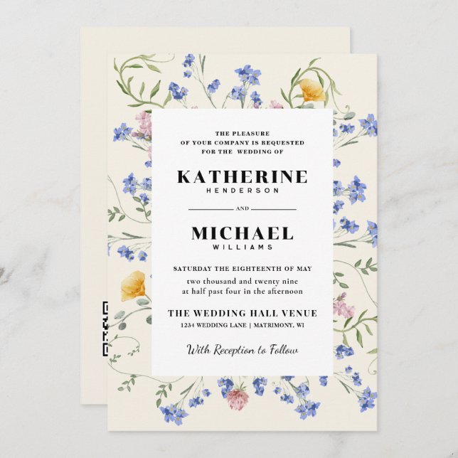 Elegantes Watercolor Einladung (Vorne/Hinten)