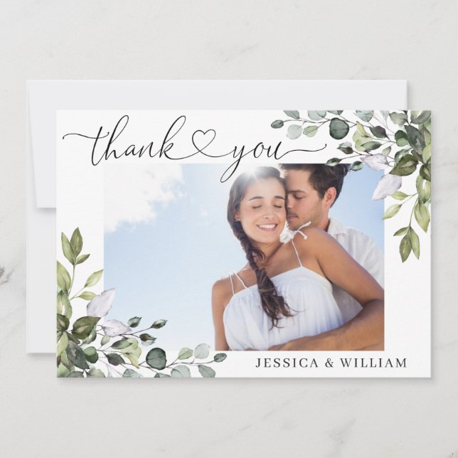 Elegantes Watercolor Eukalyptus Grünes FOTO Dankeskarte (Vorderseite)