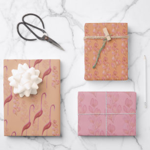 Elegantes Watercolor Flamingos, Gold und Rosa Wrap Geschenkpapier Set