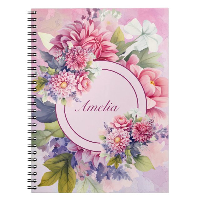 Elegantes Watercolor Floral Bouquet-Notebook Notizblock (Vorderseite)