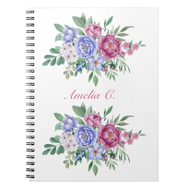 Elegantes Watercolor Floral Bouquet Weißes Noteboo Notizblock (Vorderseite)