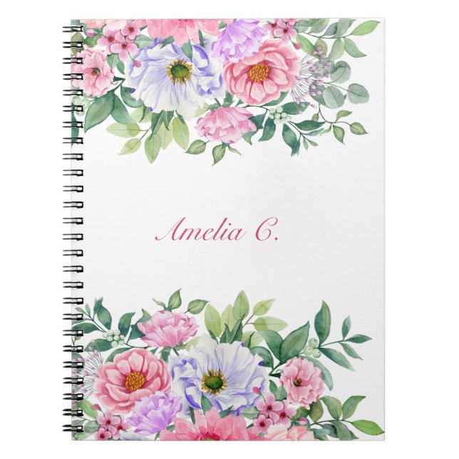 Elegantes Watercolor Floral Bouquet Weißes Noteboo Notizblock (Vorderseite)