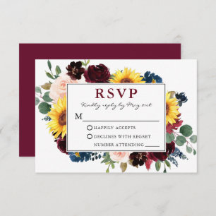 Elegantes Watercolor Floral Burgund Wedding RSVP