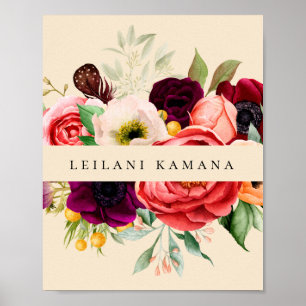Elegantes Watercolor Floral Champagne Business Poster