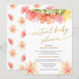 Elegantes Watercolor Floral Gold Script Virtual Einladung