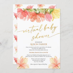 Elegantes Watercolor Floral Gold Script Virtual Einladung