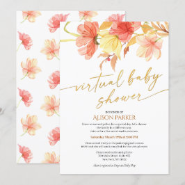 Elegantes Watercolor Floral Gold Script Virtual Einladung