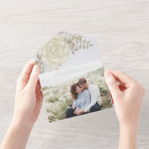 Elegantes Watercolor Floral Ivory Foliage Foto All In One Einladung