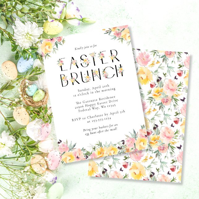 Elegantes Watercolor Floral Osterfest Einladung (Elegant Watercolor Floral Easter Brunch Invitation)