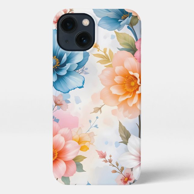 Elegantes Watercolor Floral Patten Design iPhone Hülle (Rückseite)