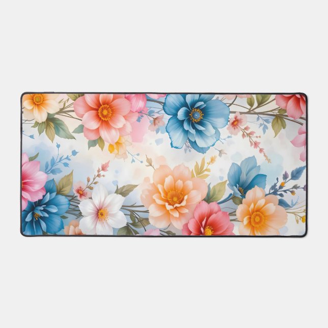 Elegantes Watercolor Floral Patten Design Schreibtischunterlage (Vorderseite)