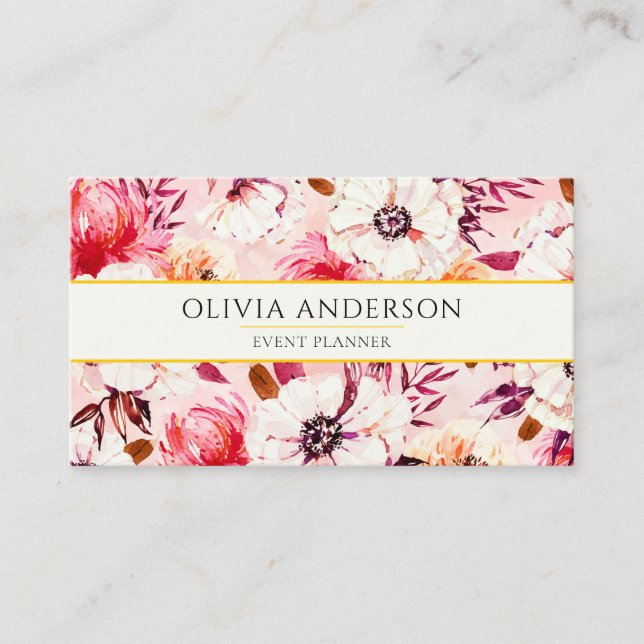 Elegantes Watercolor Floral Pink Modernes Muster B Visitenkarte (Vorderseite)
