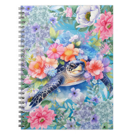 Elegantes Watercolor Floral Sea Turtle Notebook Notizblock