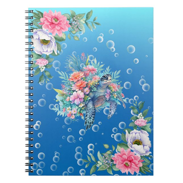 Elegantes Watercolor Floral Sea Turtle Notebook Notizblock (Vorderseite)