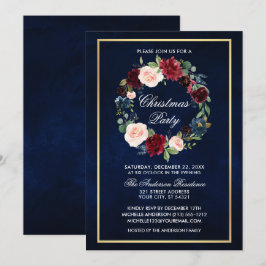 Elegantes Watercolor Floral Weihnachten Party Gold Einladung