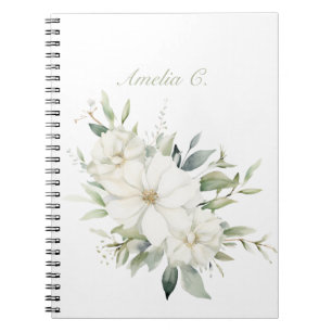 Elegantes Watercolor Floral White Notebook Notizblock
