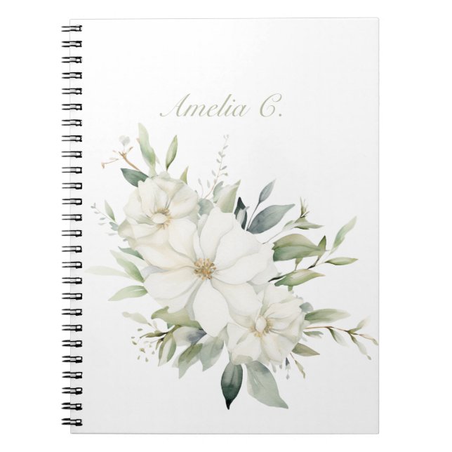 Elegantes Watercolor Floral White Notebook Notizblock (Vorderseite)