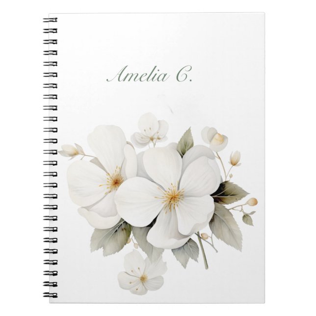 Elegantes Watercolor Floral White Notebook Notizblock (Vorderseite)