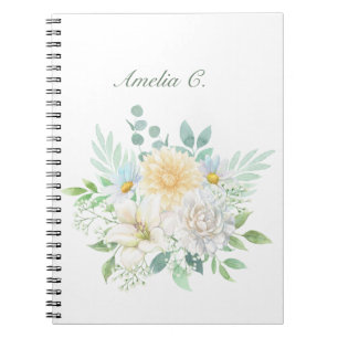 Elegantes Watercolor Floral White Notebook Notizblock