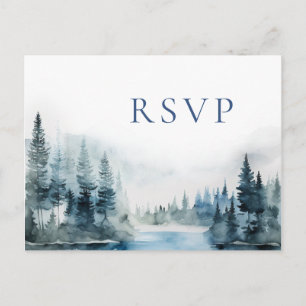 Elegantes Watercolor Forest Mountains Hochzeit RSV Postkarte