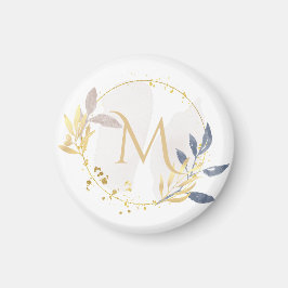 Elegantes Watercolor Gold Wreath Monogramm Magnet