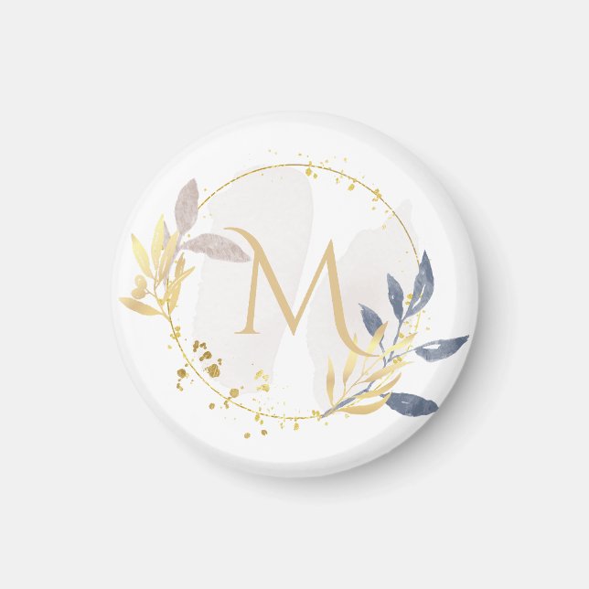 Elegantes Watercolor Gold Wreath Monogramm Magnet (Vorne)