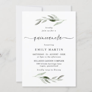 Elegantes Watercolor Green Leaf Quinceanera Party Einladung