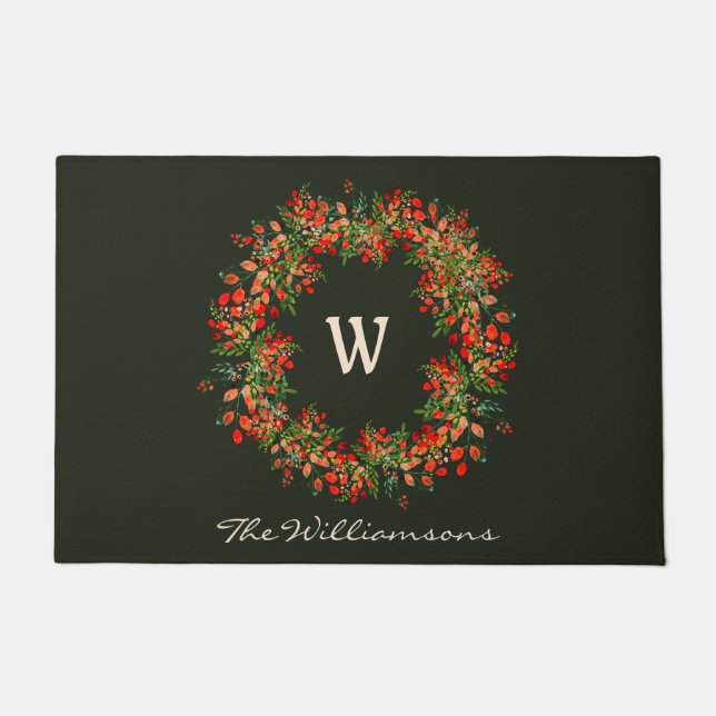Elegantes Watercolor Greenerity Wreath Monogramm C Fußmatte (Vorderseite)