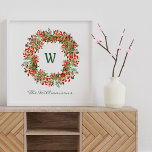Elegantes Watercolor Greenerity Wreath Monogramm C Poster<br><div class="desc">Dieses stilvolle Wandkunstposter mit einem wunderschönen Weihnachtskranz mit roten und grünen Beeren. Personalisieren Sie es mit Ihrem Initial und Namen in modernen Schriftzeichen. Tolle Geschenkidee.</div>