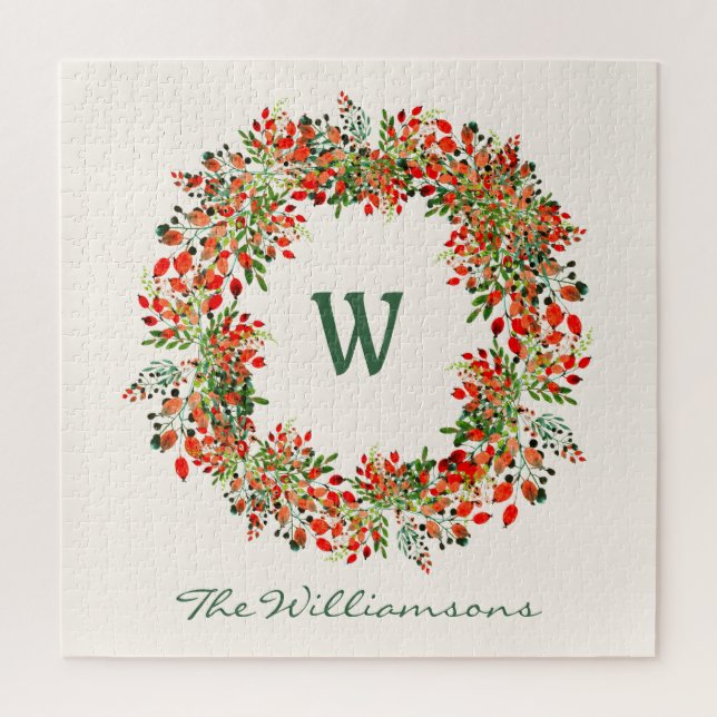 Elegantes Watercolor Greenerity Wreath Monogramm C Puzzle (Vertikal)