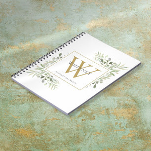 Elegantes Watercolor-Grün-Monogramm-Name Notizblock