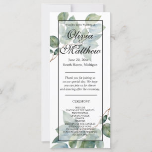 Elegantes Watercolor Grüne Boho Hochzeitsprogramm