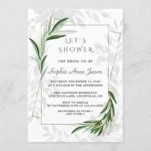 Elegantes Watercolor Grüne Goldenes Brautparty Einladung