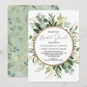 Elegantes Watercolor Grüne & Goldenes Brautparty Einladung