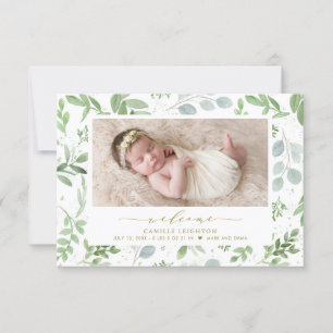Elegantes Watercolor Grüne Muster Geburt Ankündigung