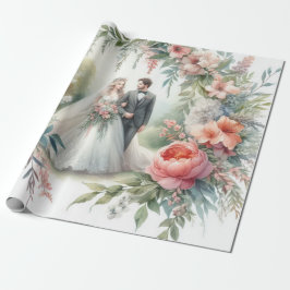 Elegantes Watercolor Hochzeitspapier Geschenkpapier