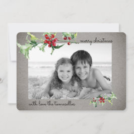 Elegantes Watercolor Holly Berries Skript-Foto Feiertagskarte