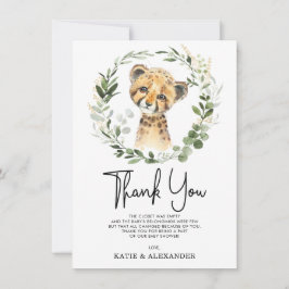 Elegantes Watercolor Jungle Greenery Baby Leopard Dankeskarte